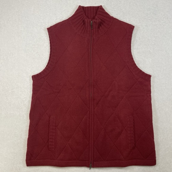 Orvis Quilted Cashmere Wool Blend Sweater Vest Medium Men's Full Zip Side Slits - Picture 8 of 8